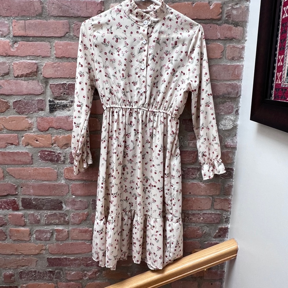 Cream and Red Ruffled Smocked Sundress with Bishop Sleeves